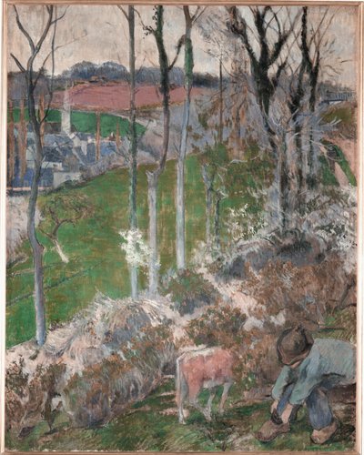 Vinter. Petit Breton arraant son sabot (olie på lærred) af Paul Gauguin