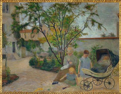 Jardin a Vaugirard, ou La Famille du peintre dans le de jardin la rue Carcel (olie på lærred) af Paul Gauguin