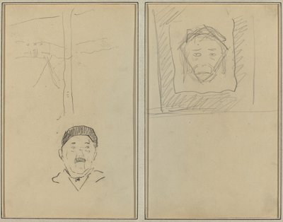 Landskab og Menneskets Hoved; Head of Monkey Inside a Square [recto] af Paul Gauguin