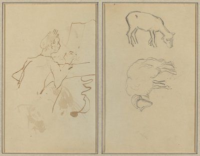 Mand, der spiller klaver; To får [verso] af Paul Gauguin