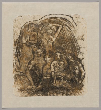 Fødselskirken (mor og barn omgivet af fem figurer) af Paul Gauguin