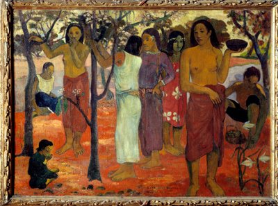 Nave nave mahana (Delicious Days). Tahitianske kvinder i en have. Maleri af Paul Gauguin (1848-1903) 1896 søn. 0,94 x 1,3 m Lyon, musee des Beaux Arts - Nave Nave Mahana også kendt som "" Delicious Day"". En gruppe tahitianske kvinder i en have. Maleri af  af Paul Gauguin