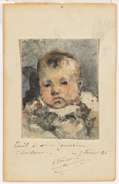 Portræt af et barn, 7. februar 1875 (akvarel på papir lagt på et originalt visitkort) af Paul Gauguin