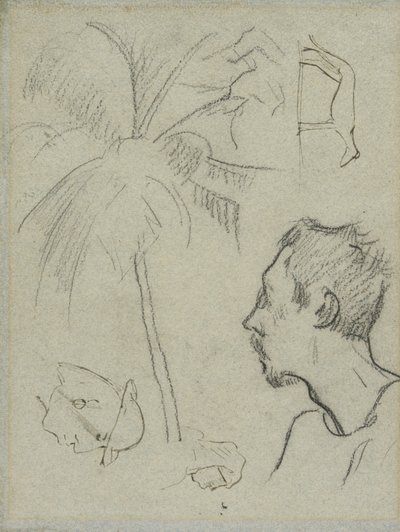 Profil af Charles Laval med palmetræ og andre skitser af Paul Gauguin