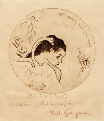 Projekt til en tallerken - Leda og svane af Paul Gauguin