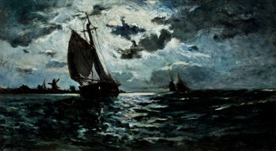 Sejlskib i måneskin. af Paul Gauguin