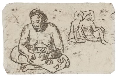 Siddende kvinde (relateret til maleriet Sister of Charity), ca. 1902 (overførselstegning med sort blæk på elfenbensvævet papir) af Paul Gauguin