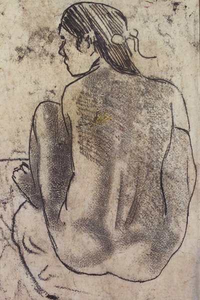 Siddende Tahiti nøgen bagfra, ca. 1902 af Paul Gauguin
