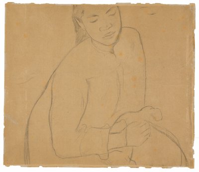 Siddende Tahitiansk kvinde (relateret til maleriet Te faaturuma [Reverie]) af Paul Gauguin