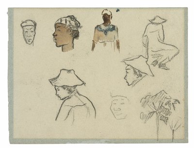 Skitser af Figurer og Løv (recto); Profil af Charles Laval med palmetræ og andre skitser (verso) af Paul Gauguin