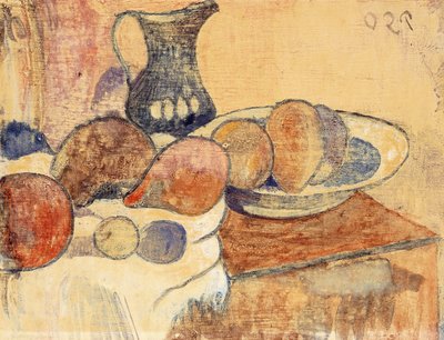 Stilleben med en kande og frugt; Stilleben med kande og frugt, ca. 1899 af Paul Gauguin