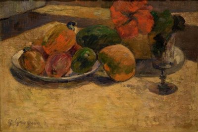 Stilleben med mango og hibiscus af Paul Gauguin