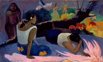 Tahitiansk:  Arearea no varua ino Liggende tahitiske kvinder eller Den onde ånds forlystelse af Paul Gauguin
