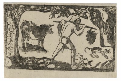 Tahitian Carrying Bananas, fra Suite of Late Wood-Block Prints af Paul Gauguin