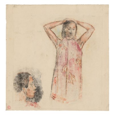 Tahitiansk pige i lyserød pareu af Paul Gauguin
