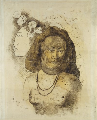 Tahitiansk kvinde med ond ånd, ca. 1899-1900 (monotype med akvarel på papir) af Paul Gauguin