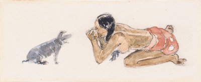 Tahitisk kvinde med gris af Paul Gauguin