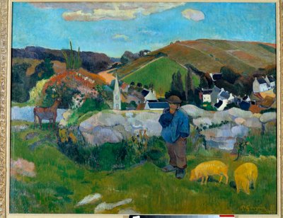 The Pork Guardian i Bretagne i 1888 - Maleri af Paul Gauguin (1848-1903) af Paul Gauguin