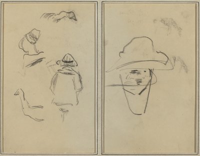 To Bretonske Figurer og Studier af to Gæs; Mand iført hat [verso] af Paul Gauguin