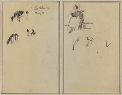 To Køer; En siddende bretonsk kvinde [verso] af Paul Gauguin