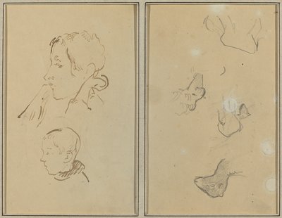 To Hoveder; Studier af får [recto] af Paul Gauguin