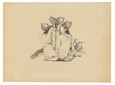 To maorikvinder sidder på hug af Paul Gauguin