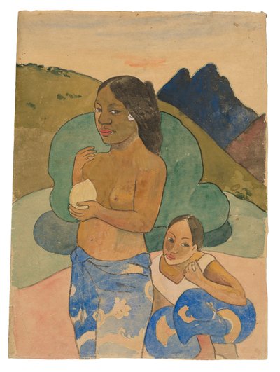 Two Tahitian Women in a Landscape, ca. 1892 (akvarel og gouache) af Paul Gauguin
