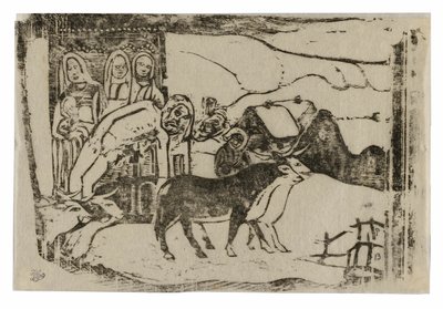 Helligdom i Bretagne, fra serien af sene træsnitstryk af Paul Gauguin