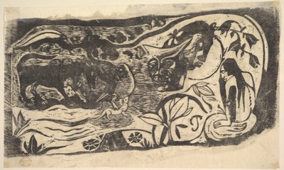 Træsnit med hornet hoved, 1898-99. af Paul Gauguin