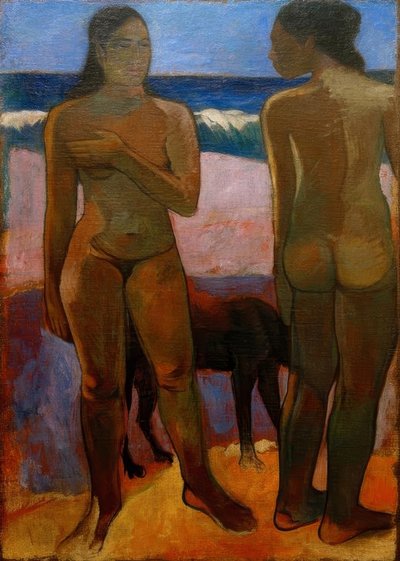 To tahitianske kvinder på stranden af Paul Gauguin