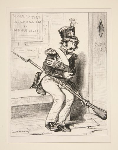 Achille Coqueron, frivillig jæger af 2., drømmer om det af Paul Gavarni