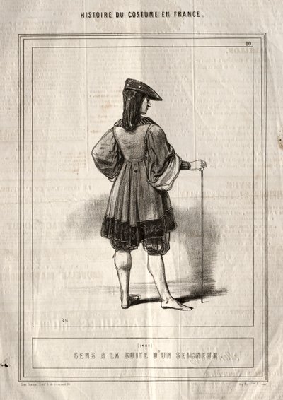 Historien om kostume i Frankrig: Folk følger en herre, 1843. af Paul Gavarni