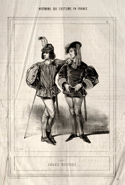 Historien om kostume i Frankrig: Fortællende dommere, 1843. af Paul Gavarni