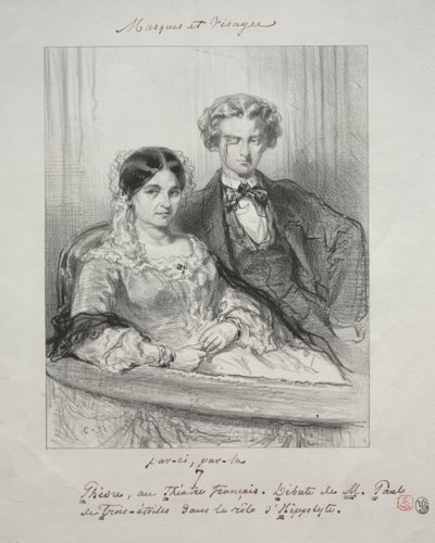 Masker og ansigter: Paric, par-la: Phèdre ved Théâtre-Francais..., 1857-1858. af Paul Gavarni