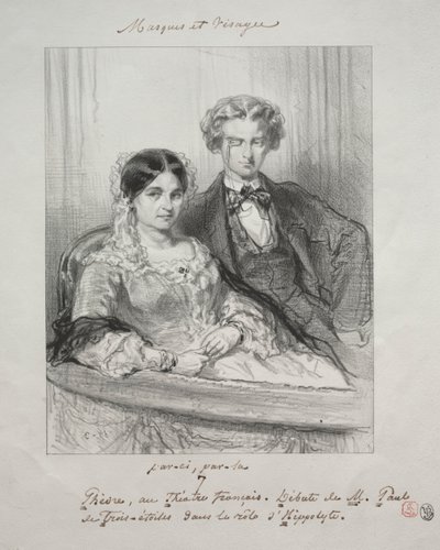 Masker og ansigter: Paric, par-la: Phèdre ved Théâtre-Francais Debut af M. Paul de Trois-Etoiles i rollen som Hippolyte af Paul Gavarni