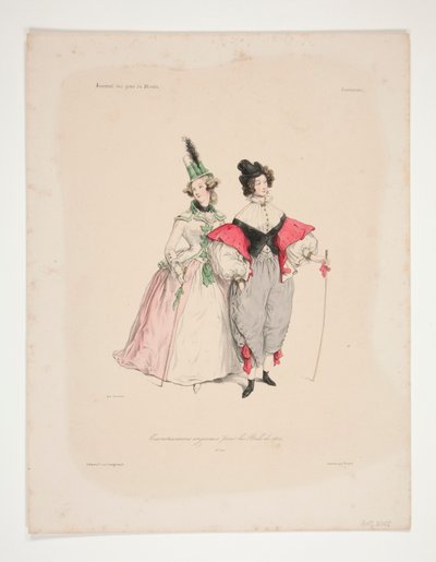 TRAVESTISSEMENS (sic) ORIGINALER til ballerne fra 1834. Nr. 2 og 3. af Paul Gavarni