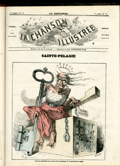 La Chanson illustree (magasin), nummer 52, satirisk i farver: Sainte Pelagie - Republikaner, Prisons, Sainte Pelagie - Illustration af Hadol (1835-1875) af Paul Hadol