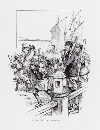 En landing ved Bo-Peep (litografi) af Paul Hardy