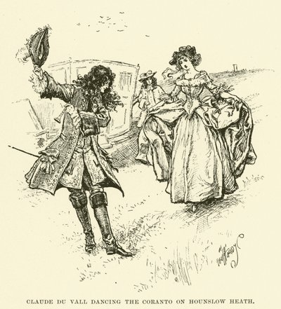 Claude du Vall danser Coranto på Hounslow Heath (gravering) af Paul Hardy