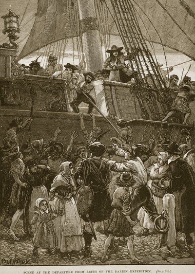 Scene ved Darien-ekspeditionens afgang fra Leith, illustration fra 