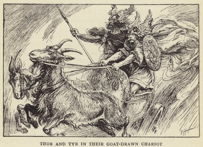 Thor og Tyr i deres gedetrukne vogn af Paul Hardy