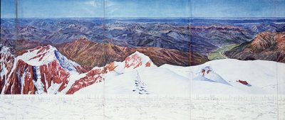 Panoramaudsigt over toppen af Pelvoux (sommet du Pelvoux) i Massif des Ecrins, franske alper (fotogravure) (se også 404290) af Paul Helbronner