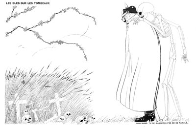 Døden fortæller Kaiser Wilhelm, at han aldrig vil spise brød lavet af hvede dyrket på ligene og gravene af franske soldater, 13. april, 1916 af Paul Iribe