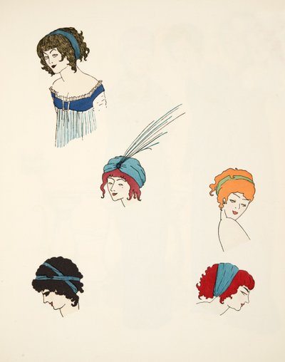 Designs til adresser, fra pubben Les Robes de Paul Poiret. 1908 (stenciltryk) af Paul Iribe