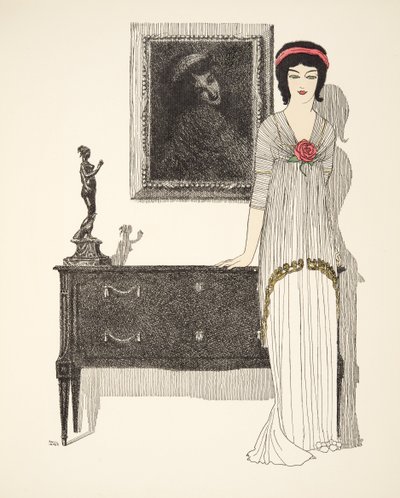 Aftenkjole, fra pubben Les Robes de Paul Poiret. 1908 (stenciltryk) af Paul Iribe