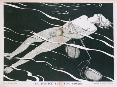 "Justice Follows its Course", karikatur af retssystemet, fra "Parlons Francais", udgivet af Floury. 1934 af Paul Iribe