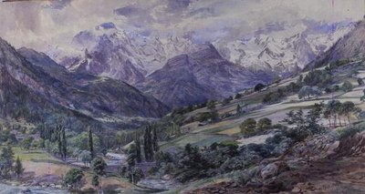 An Alpine View (akvarel) af Paul Jacob Naftel