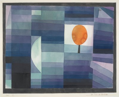 Efterårets budbringer (grøn / lilla graduering med orange accent). 1922 af Paul Klee