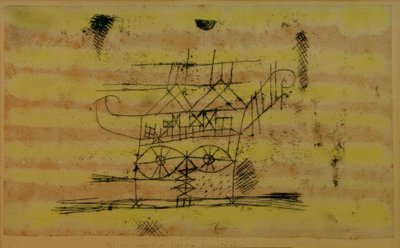 Stillads til hovedet af en monumental skulptur af Paul Klee