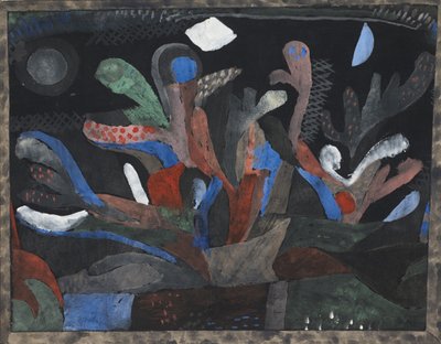 Billede af en have i mørke farver Dunkelbuntes Gartenbild, 1923 af Paul Klee